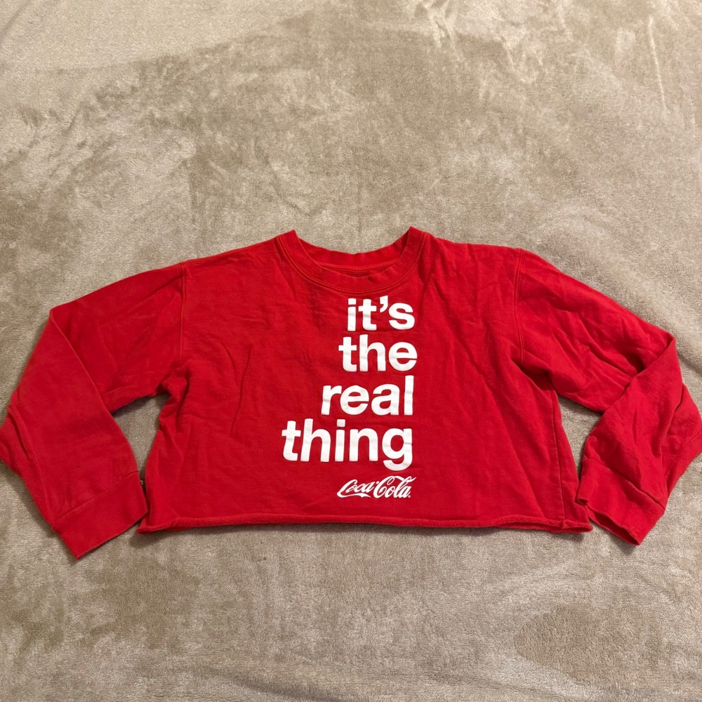Coca-Cola Red Cropped Sweatshirt Its The Real Thing Graphic Pullover Large